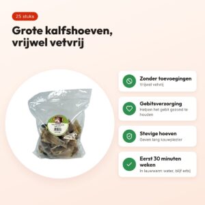 Petsnack kalfshoeven groot 25 stuks – kauwsnack voor honden – voordelen