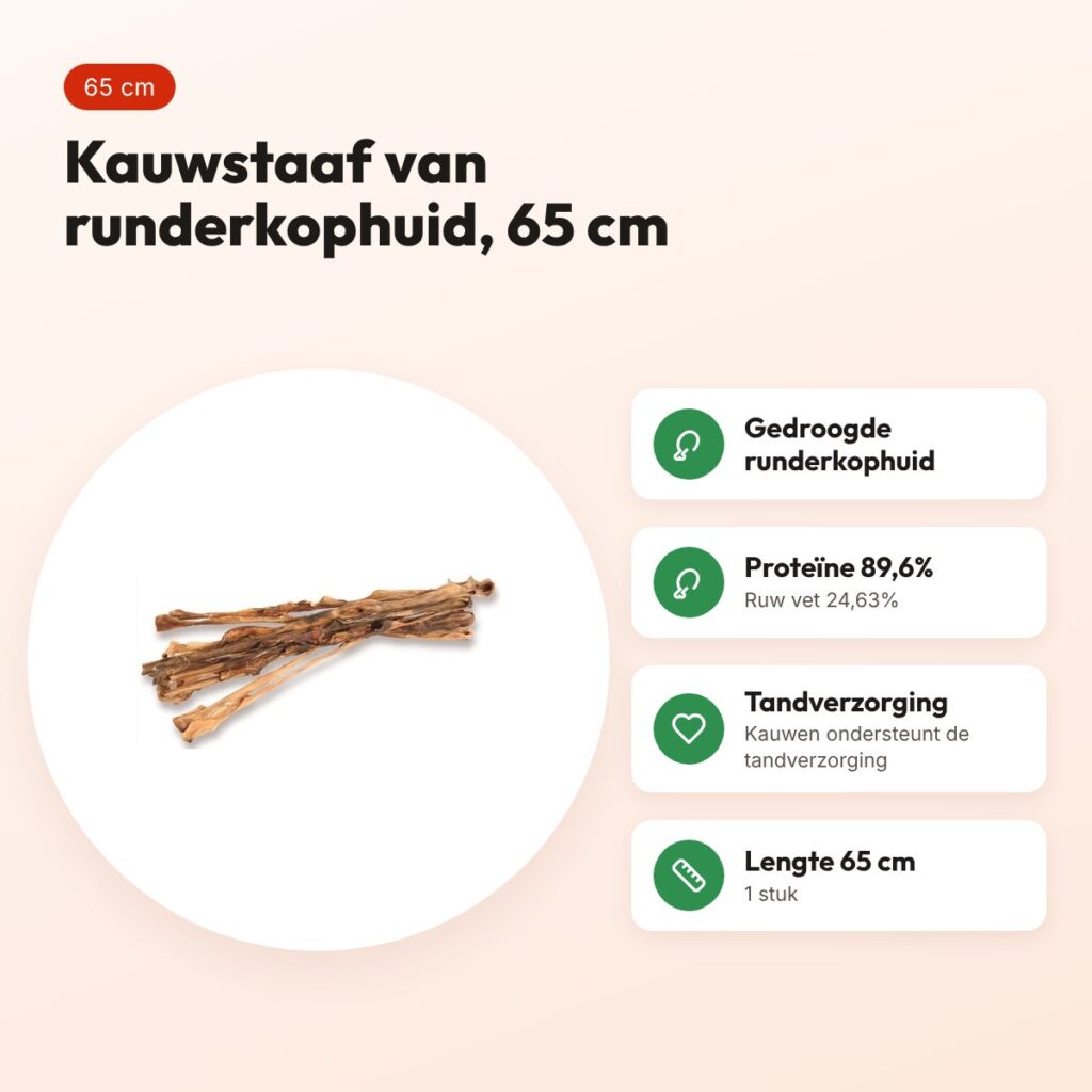 Petsnack kalfskauwstaaf 65 cm – gedroogde runderkophuid – voordelen