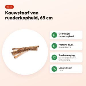 Petsnack kalfskauwstaaf 65 cm – gedroogde runderkophuid – voordelen