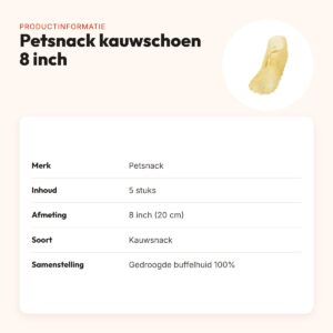 Petsnack kauwschoen 8 inch (20 cm) – gedroogde buffelhuid, 5 stuks – productinformatie
