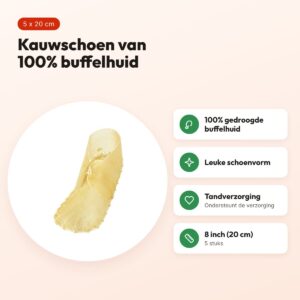 Petsnack kauwschoen 8 inch (20 cm) – gedroogde buffelhuid, 5 stuks – voordelen