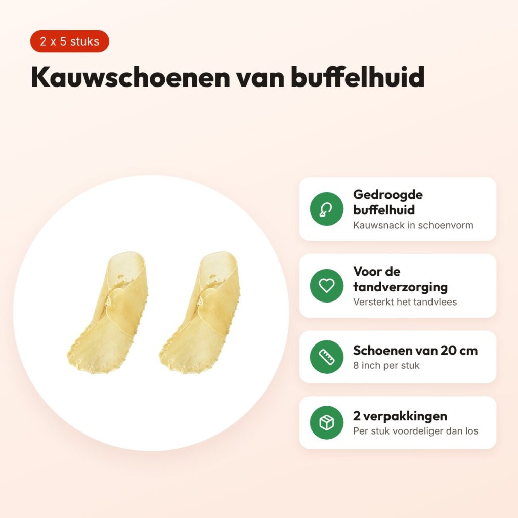 Petsnack kauwschoen buffelhuid 8 inch (20 cm) – multipack 2 x 5 stuks – voordelen