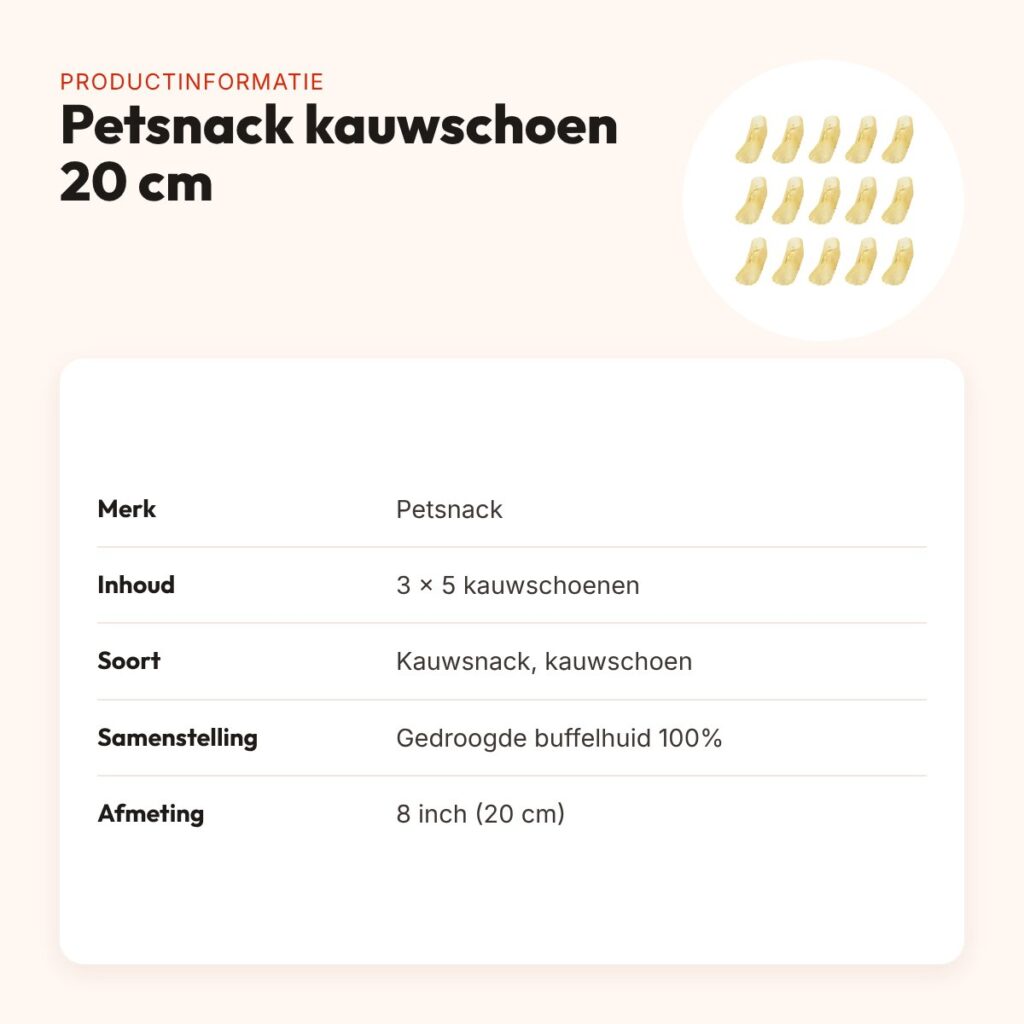Petsnack kauwschoen buffelhuid 8 inch (20 cm) – multipack 3 x 5 stuks – productinformatie
