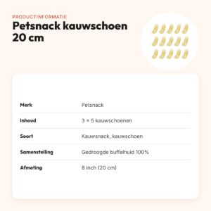 Petsnack kauwschoen buffelhuid 8 inch (20 cm) – multipack 3 x 5 stuks – productinformatie