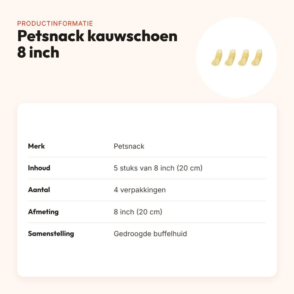 Petsnack kauwschoen buffelhuid 8 inch (20 cm) – multipack 4 x 5 stuks – productinformatie