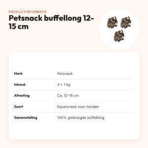 Petsnack kauwsnack buffellong 12-15 cm 1 kg – multipack 3 stuks – productinformatie