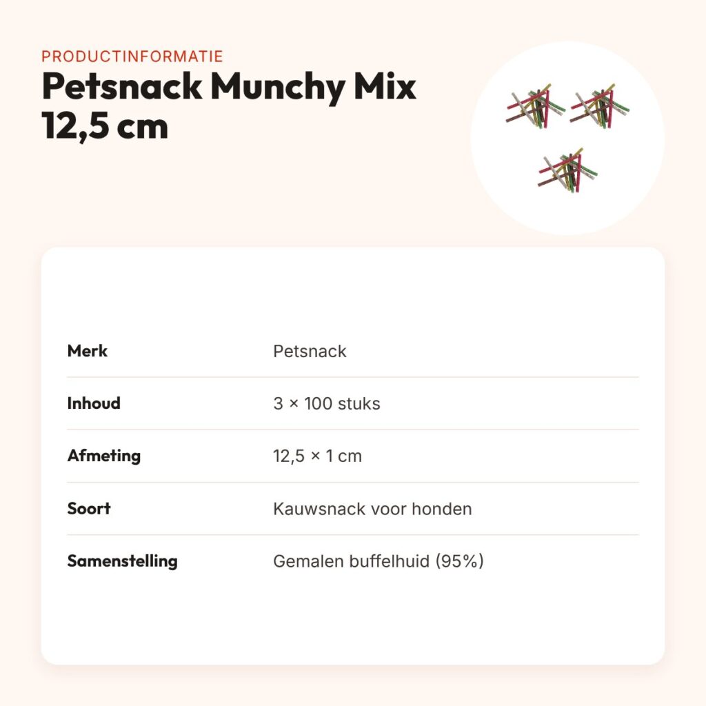 Petsnack kauwsnack Munchy Mix 12,5 cm – multipack 3 x 100 stuks – productinformatie