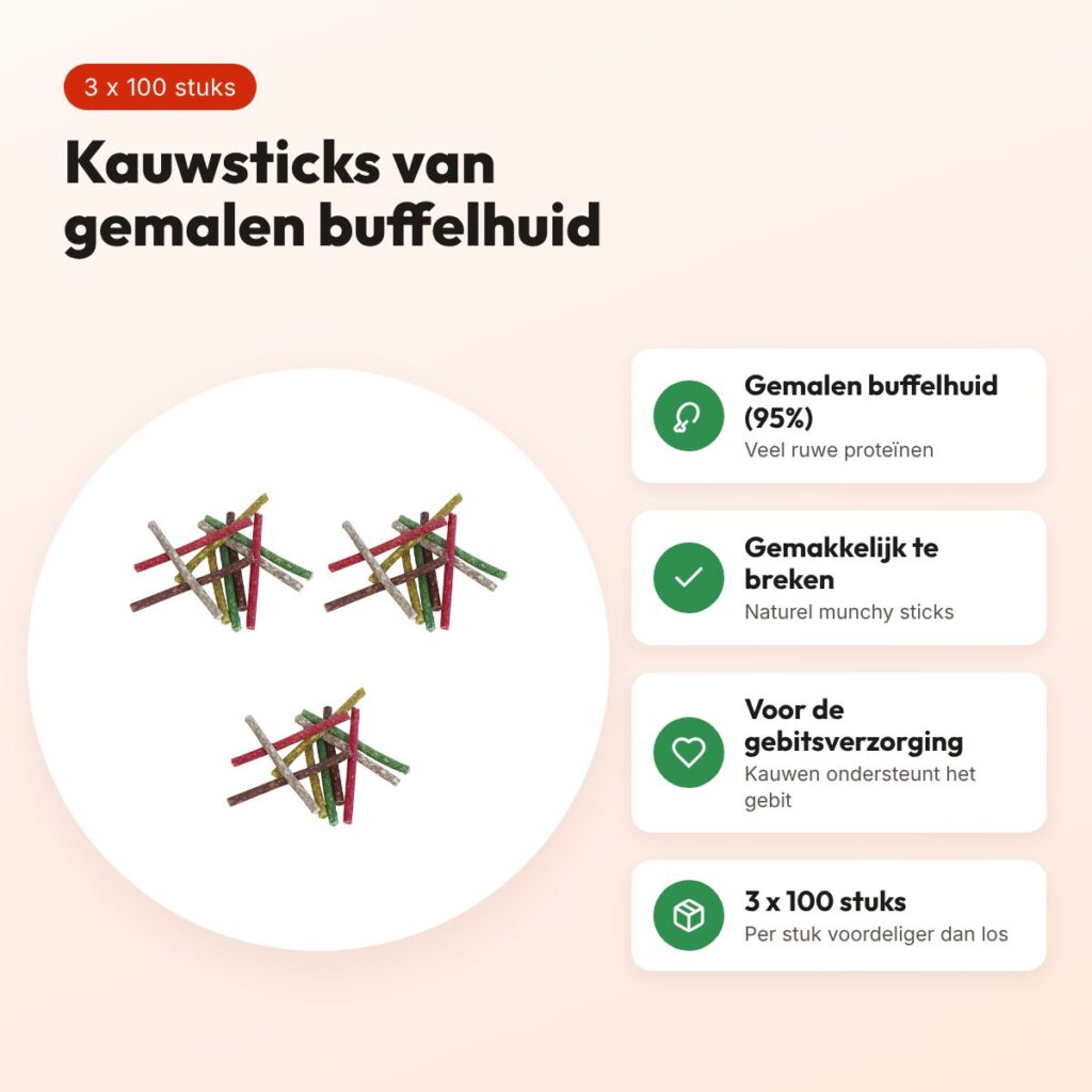 Petsnack kauwsnack Munchy Mix 12,5 cm – multipack 3 x 100 stuks – voordelen