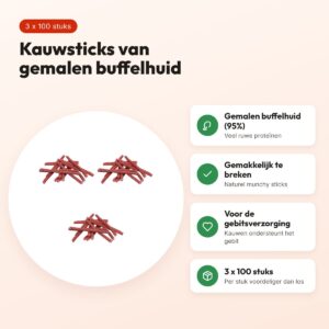 Petsnack kauwsnack Munchy rood 12,5 cm – multipack 3 x 100 stuks – voordelen