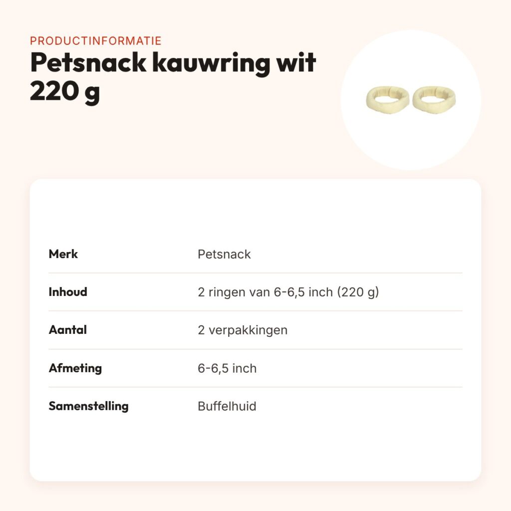 Petsnack kauwsnack ring wit 220 g buffelhuid – multipack 2 x 2 stuks – productinformatie