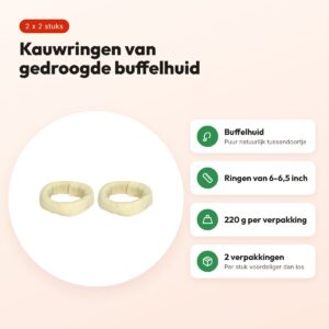 Petsnack kauwsnack ring wit 220 g buffelhuid – multipack 2 x 2 stuks – voordelen