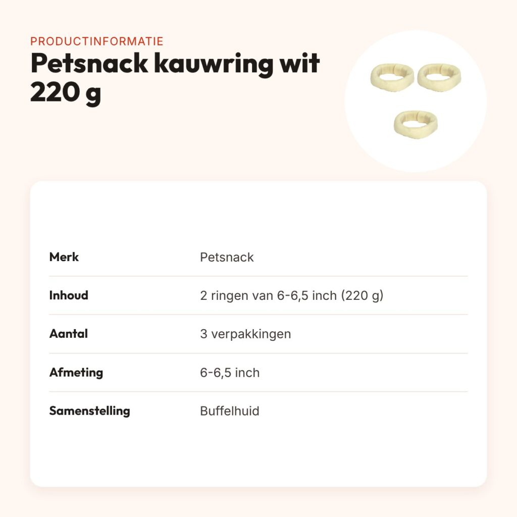 Petsnack kauwsnack ring wit 220 g buffelhuid – multipack 3 x 2 stuks – productinformatie