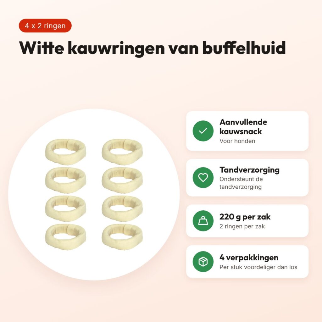 Petsnack kauwsnack ring wit 6 inch 220 g – multipack 4 x 2 stuks – voordelen