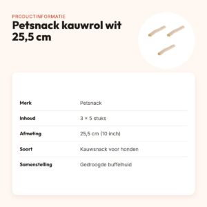 Petsnack kauwsnack rol wit buffelhuid 10 inch – multipack 3 x 5 stuks – productinformatie