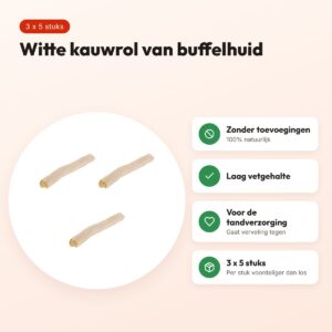 Petsnack kauwsnack rol wit buffelhuid 10 inch – multipack 3 x 5 stuks – voordelen