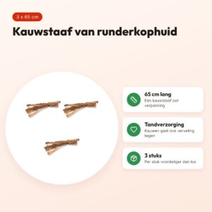 Petsnack kauwstaaf runderkophuid 65 cm – multipack 3 stuks – voordelen