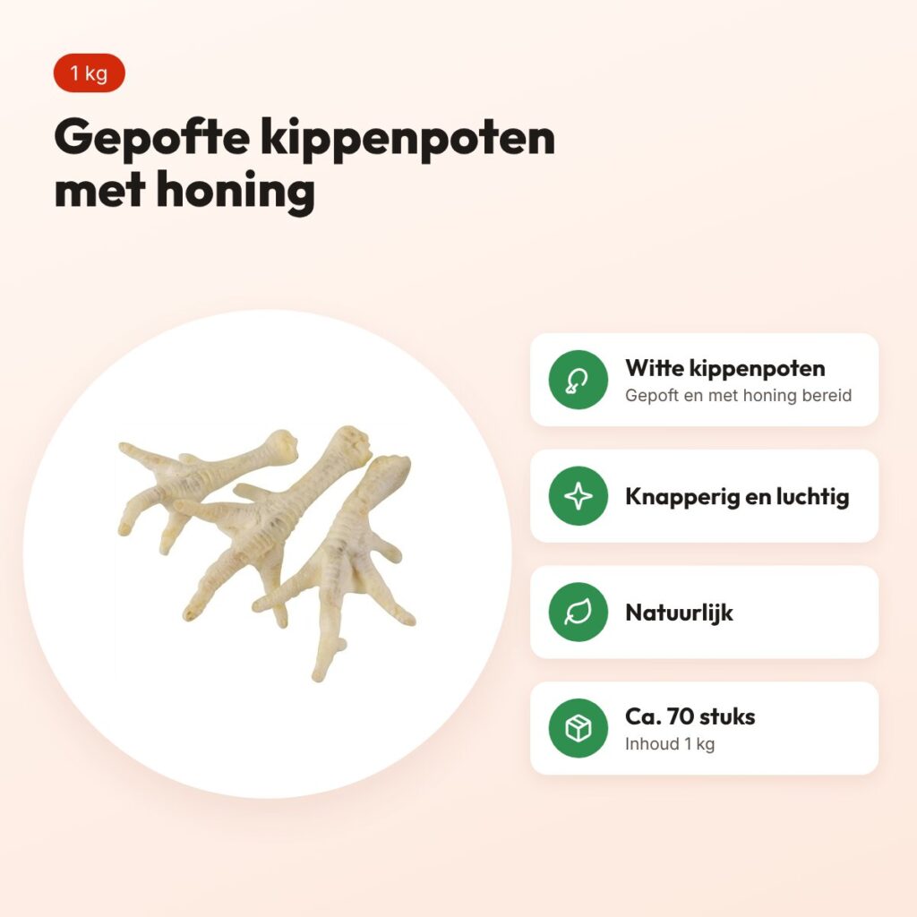 Petsnack kippenpoten wit 1 kg – gepoft, met honing – voordelen