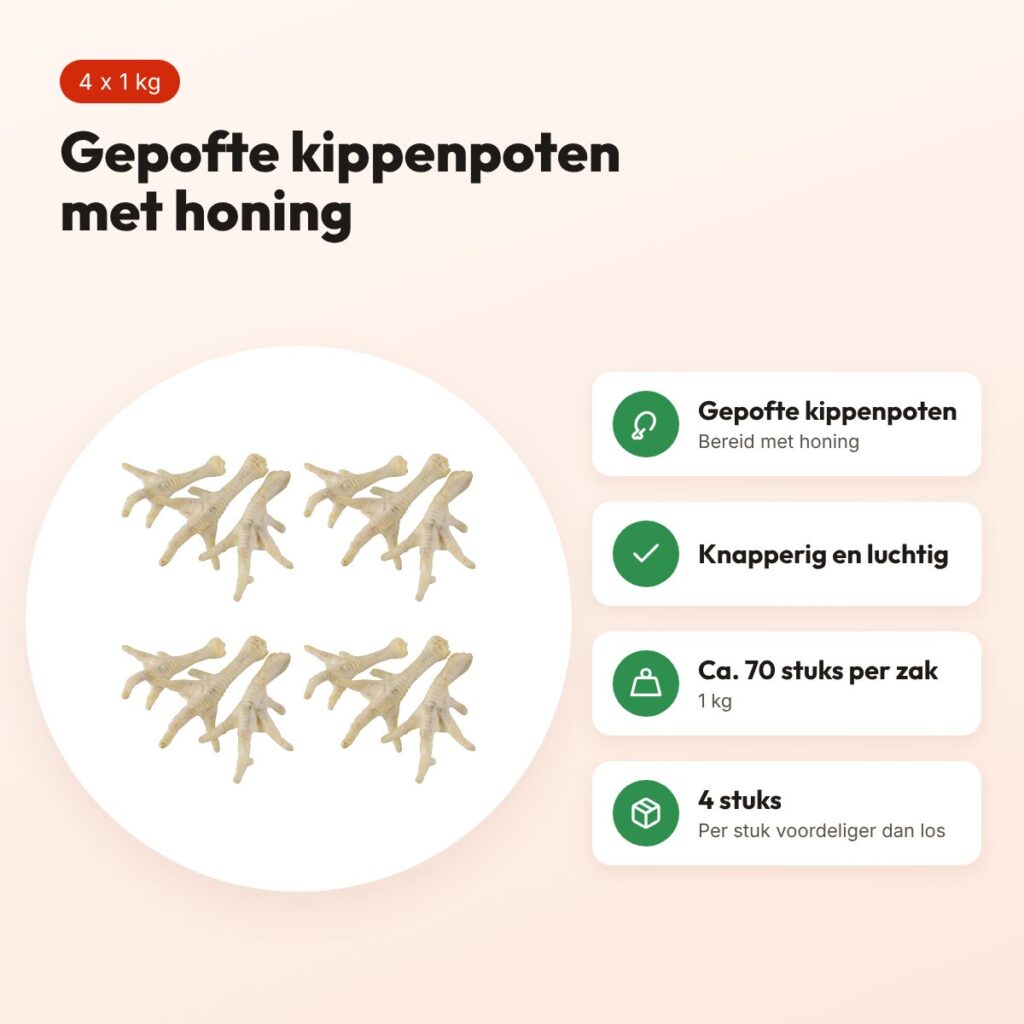 Petsnack kippenpoten wit 1 kg – hondensnack, multipack 4 stuks – voordelen