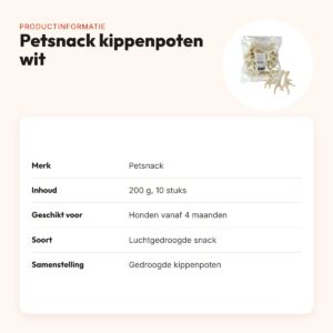 Petsnack kippenpoten wit 200 g – luchtgedroogd, 10 stuks – productinformatie