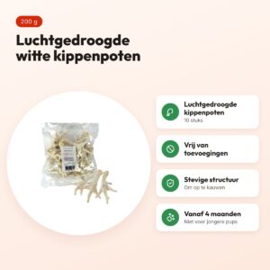 Petsnack kippenpoten wit 200 g – luchtgedroogd, 10 stuks – voordelen