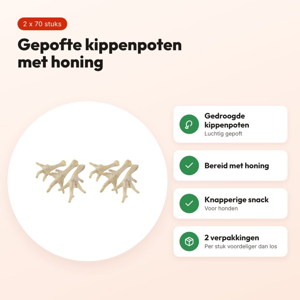 Petsnack kippenpoten wit met honing 1 kg – multipack 2 x 70 stuks – voordelen