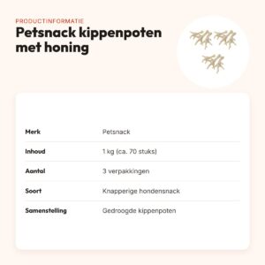 Petsnack kippenpoten wit met honing 1 kg – multipack 3 x 70 stuks – productinformatie