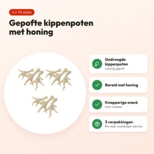 Petsnack kippenpoten wit met honing 1 kg – multipack 3 x 70 stuks – voordelen