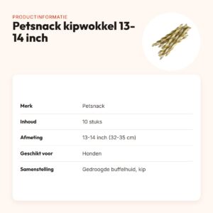 Petsnack kipwokkel 13-14 inch (32-35 cm) – buffelhuid met kip, 10 stuks – productinformatie