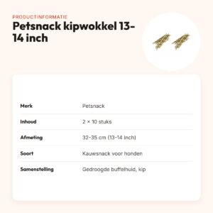 Petsnack kipwokkel 13-14 inch buffelhuid – multipack 2 x 10 stuks – productinformatie