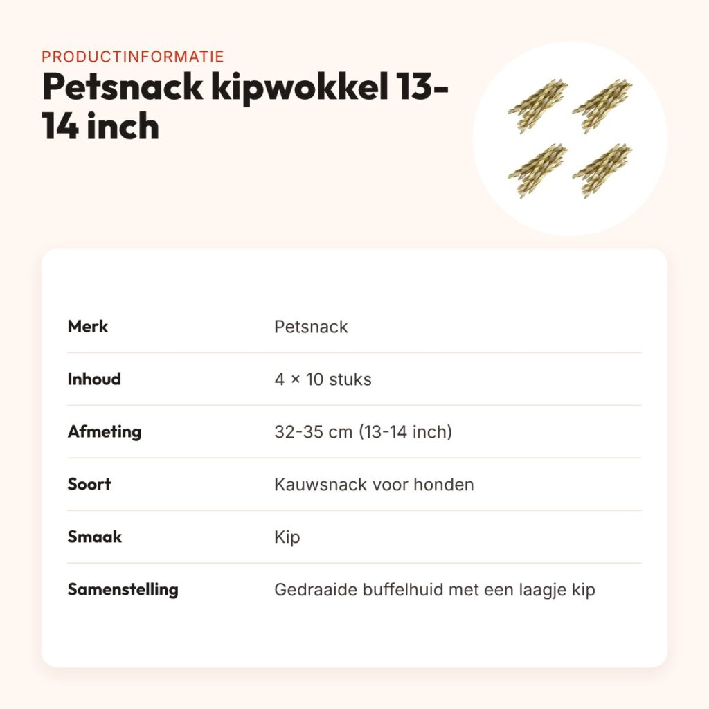 Petsnack kipwokkel 13-14 inch buffelhuid – multipack 4 x 10 stuks – productinformatie