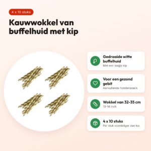 Petsnack kipwokkel 13-14 inch buffelhuid – multipack 4 x 10 stuks – voordelen