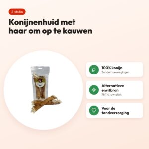 Petsnack konijnenjas 2 stuks – kauwsnack van konijnenhuid met haar – voordelen