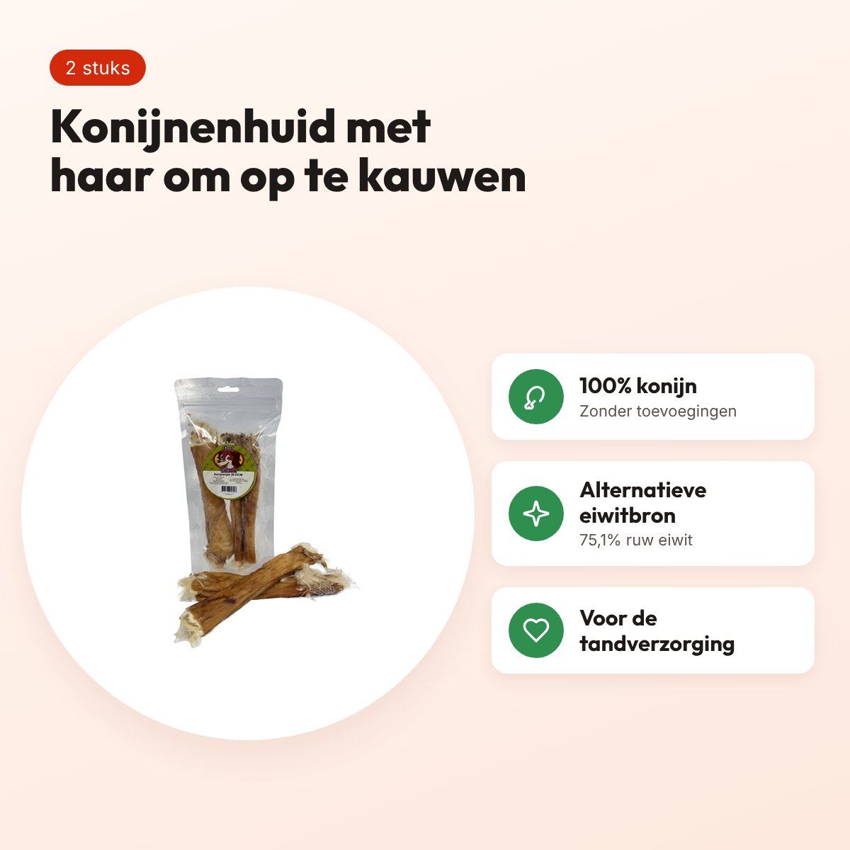 Petsnack konijnenjas 2 stuks – kauwsnack van konijnenhuid met haar – voordelen