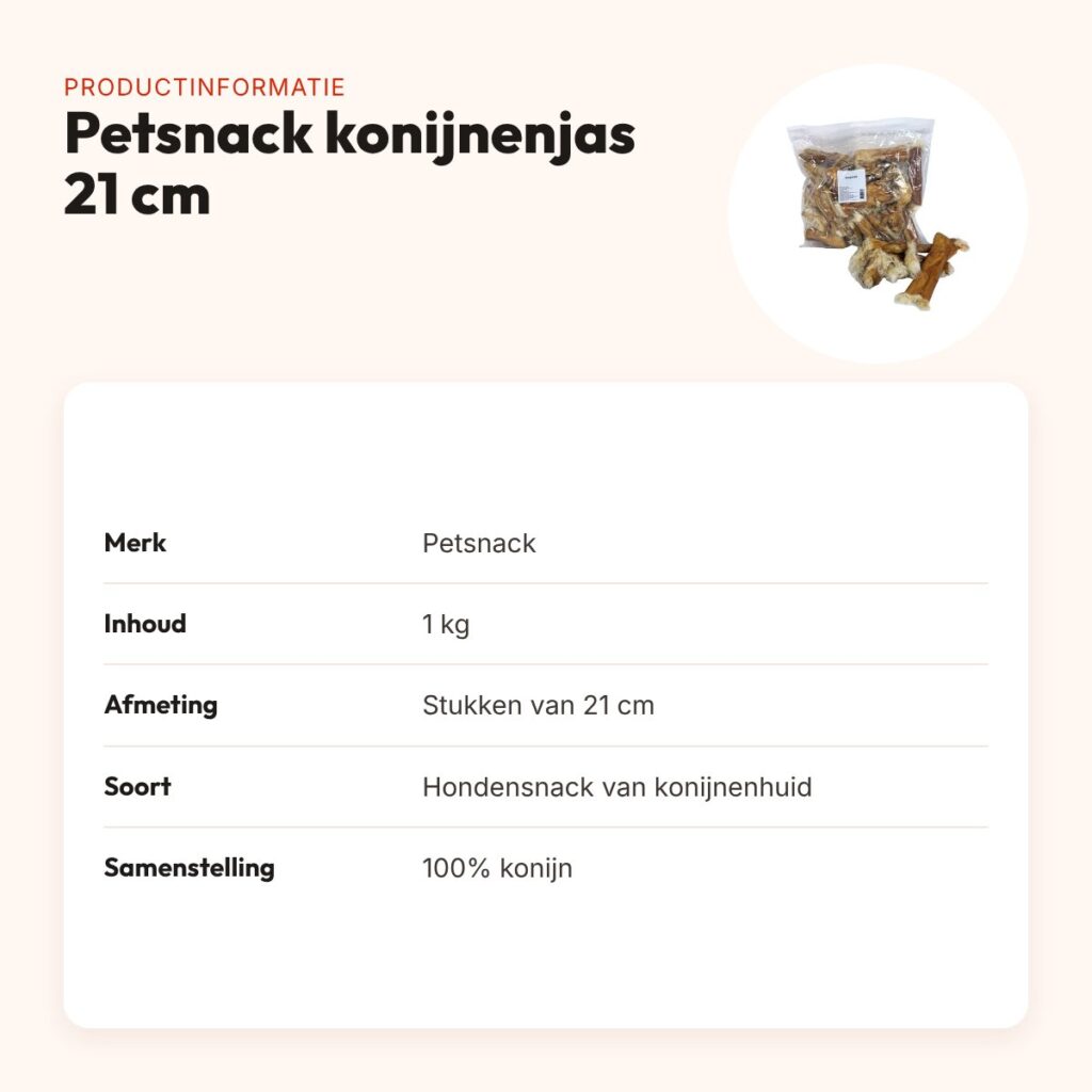 Petsnack konijnenjas 21 cm 1 kg – hondensnack van konijnenhuid – productinformatie