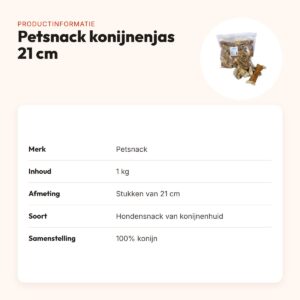 Petsnack konijnenjas 21 cm 1 kg – hondensnack van konijnenhuid – productinformatie