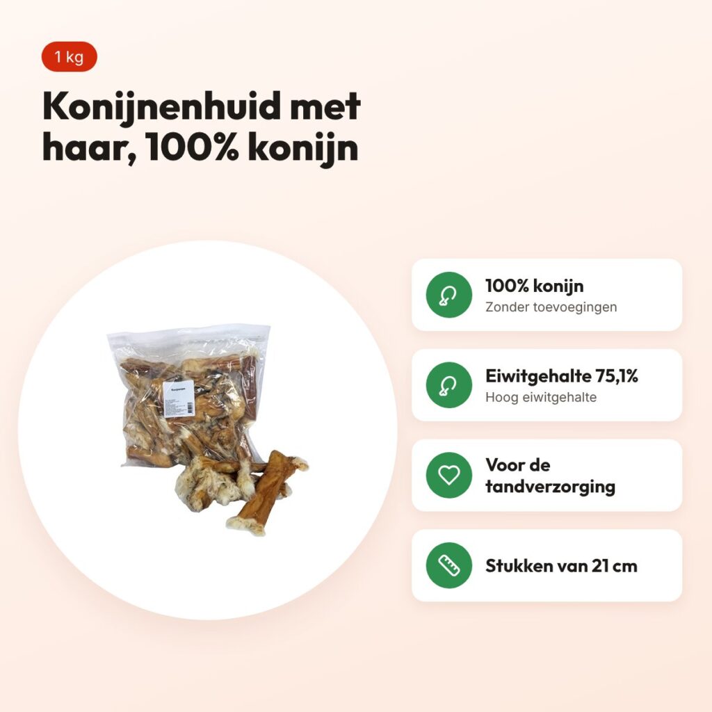 Petsnack konijnenjas 21 cm 1 kg – hondensnack van konijnenhuid – voordelen