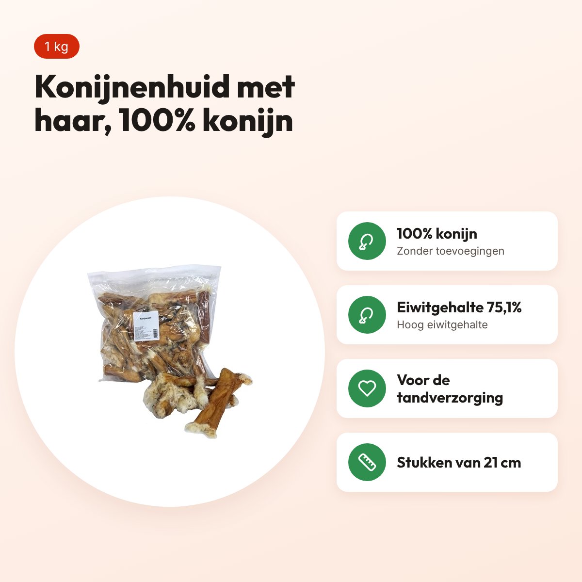 Petsnack konijnenjas 21 cm 1 kg – hondensnack van konijnenhuid – voordelen