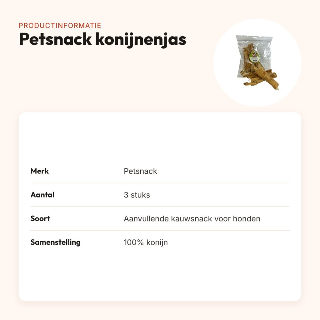 Petsnack konijnenjas 3 stuks – hondensnack van 100% konijn – productinformatie
