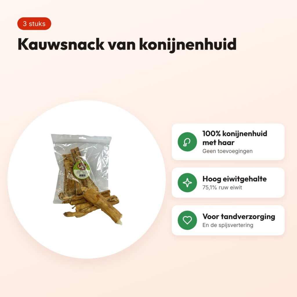 Petsnack konijnenjas 3 stuks – hondensnack van 100% konijn – voordelen
