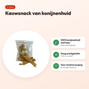 Petsnack konijnenjas 3 stuks – hondensnack van 100% konijn – voordelen