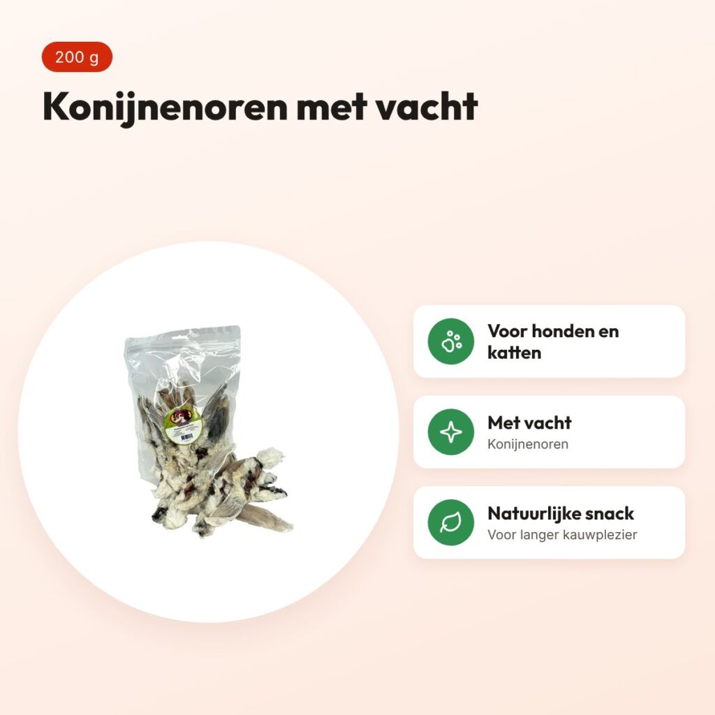 Petsnack konijnenoren met vacht 200 g – kauwsnack voor honden en katten – voordelen