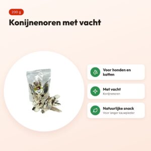 Petsnack konijnenoren met vacht 200 g – kauwsnack voor honden en katten – voordelen