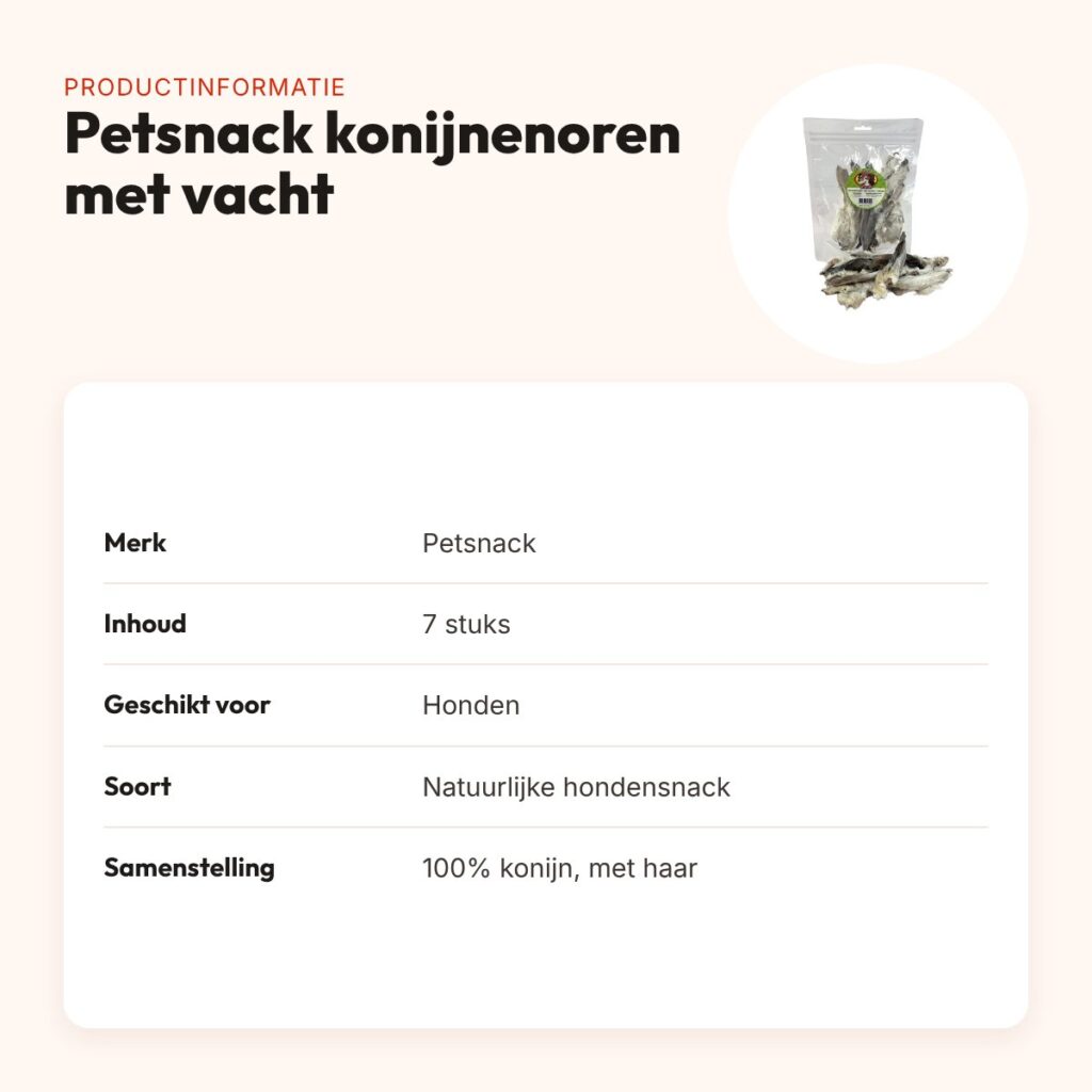 Petsnack konijnenoren met vacht 7 stuks – hondensnack – productinformatie