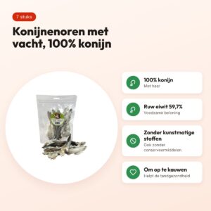 Petsnack konijnenoren met vacht 7 stuks – hondensnack – voordelen