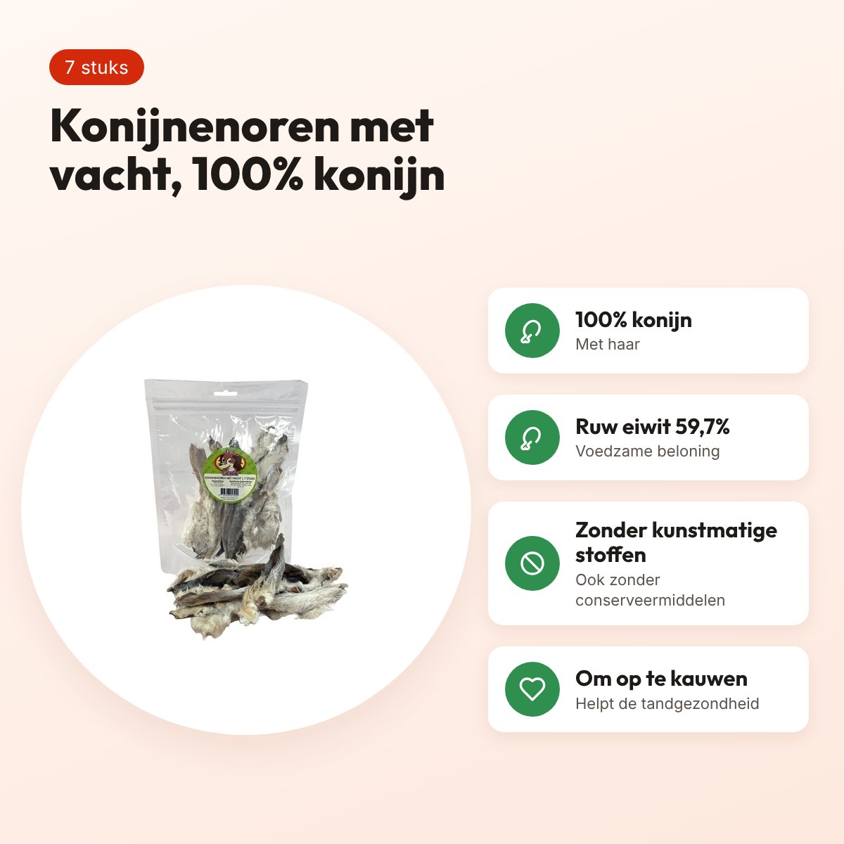 Petsnack konijnenoren met vacht 7 stuks – hondensnack – voordelen
