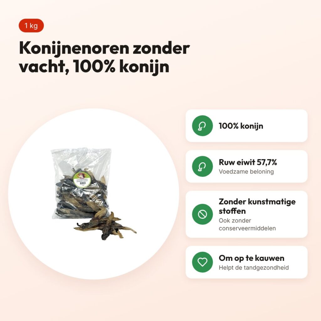 Petsnack konijnenoren zonder vacht 1 kg – hondensnack – voordelen