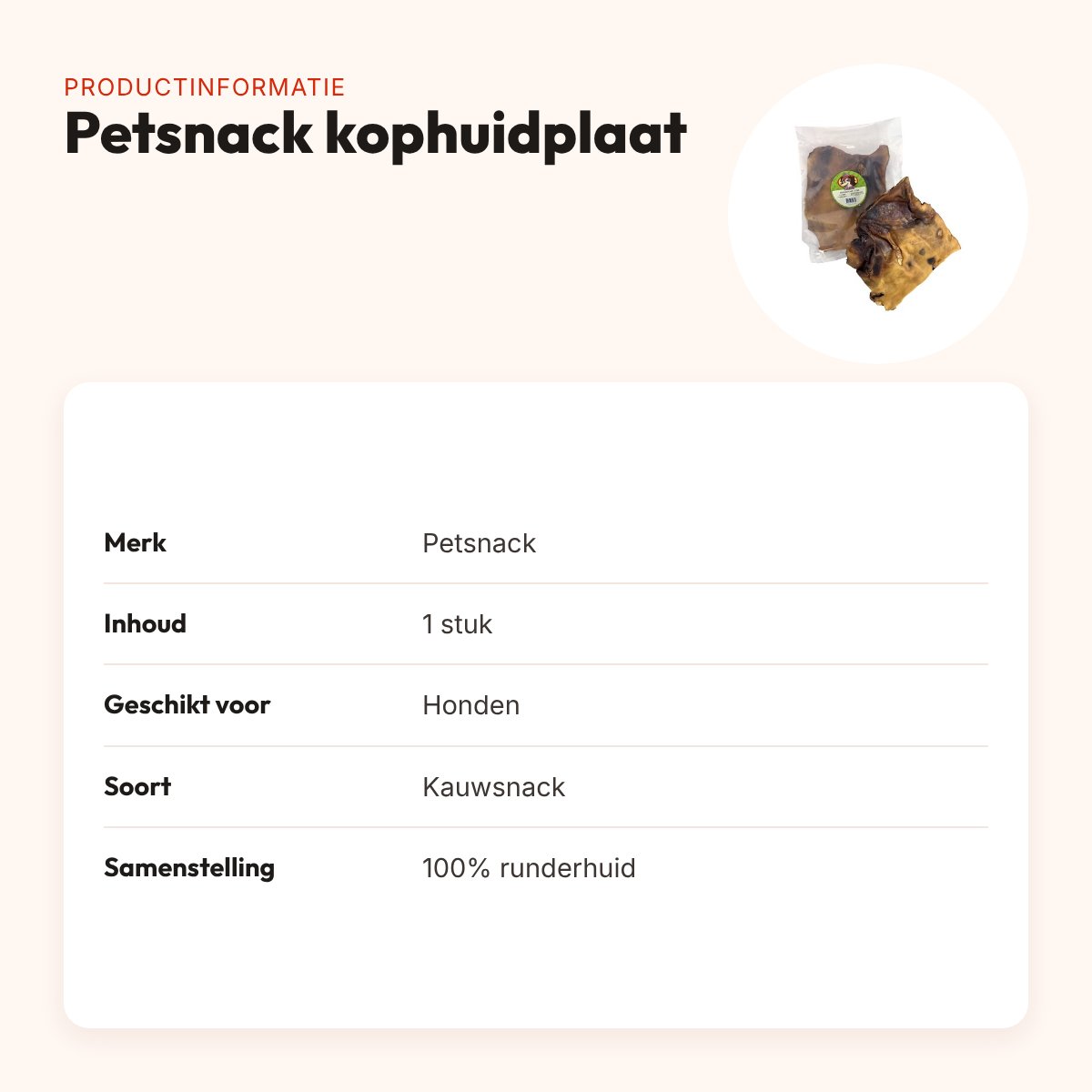 Petsnack kophuidplaat 1 stuk – kauwsnack van runderhuid – productinformatie
