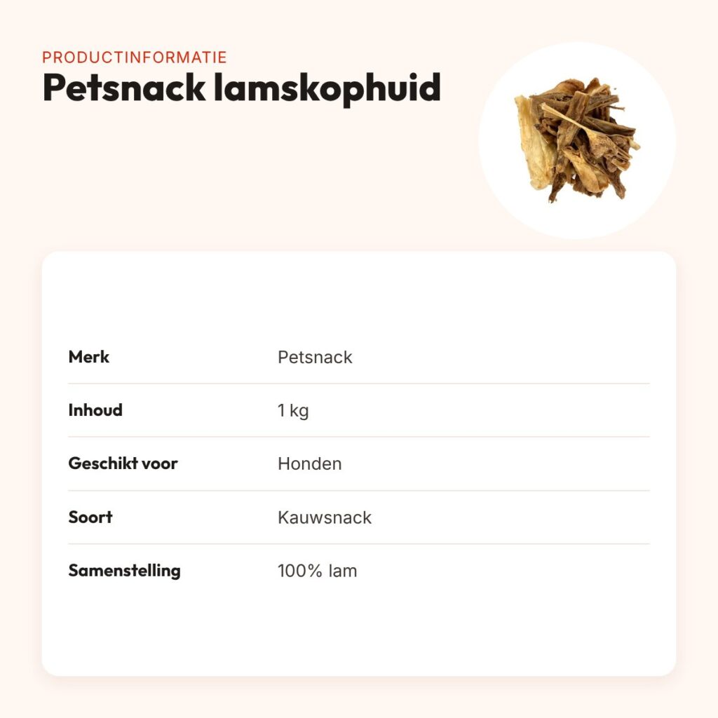 Petsnack lamskophuid 1 kg – kauwsnack voor honden – productinformatie