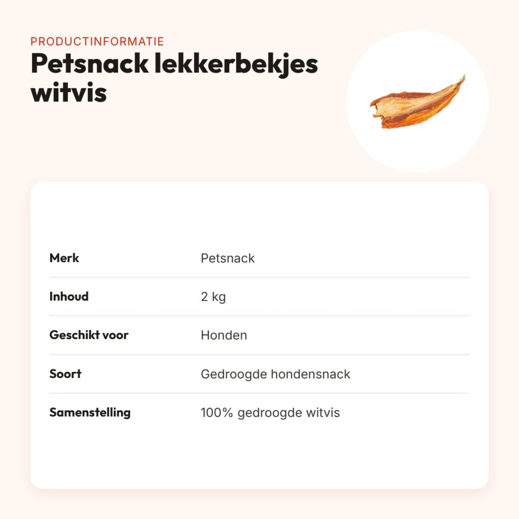Petsnack lekkerbekjes witvis 2 kg – gedroogde hondensnack – productinformatie