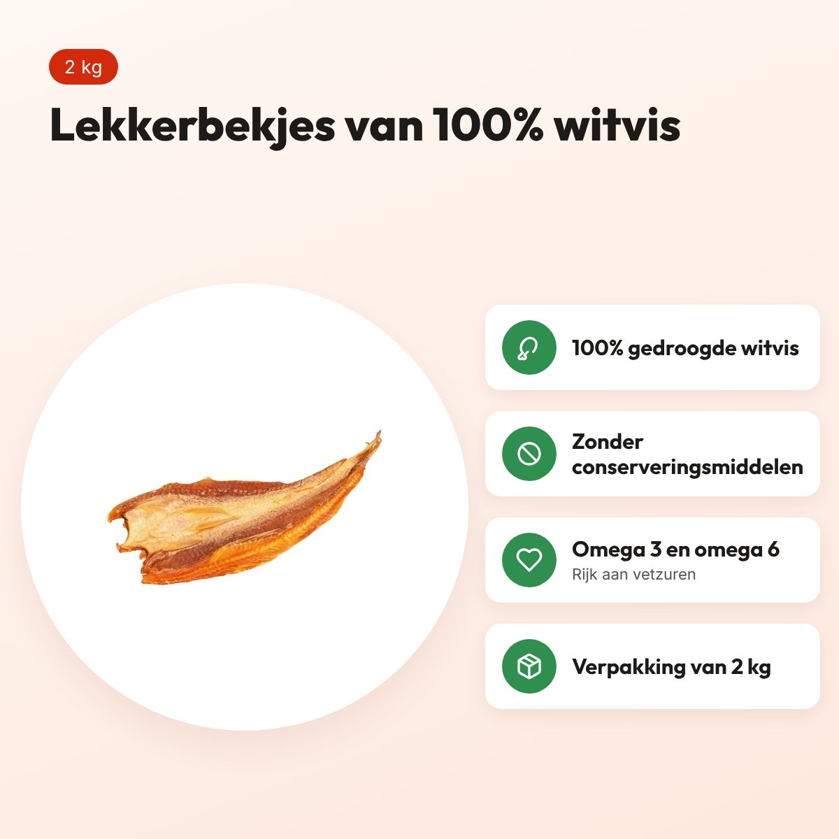 Petsnack lekkerbekjes witvis 2 kg – gedroogde hondensnack – voordelen